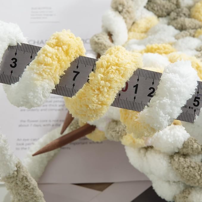 HOMBYS 8 Pack Giant Chunky Yarn for Crocheting,Super Bulky Large Soft Fluffy Yarn,Tie Dye Plush Fuzzy Yarn,Mixed Color Thick Chenille Yarn for Hand Knitting/Arm Knitting (White,Yellow,Brown)