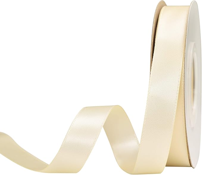 YAMA Ivory Double Face Satin Ribbon 5/8 Inch 25 Yards Ivory Silk Ribbon for Gift Package Wrapping,Floral Design,Hair Bow Clip Making,Crafting,Sewing,Wedding Decor