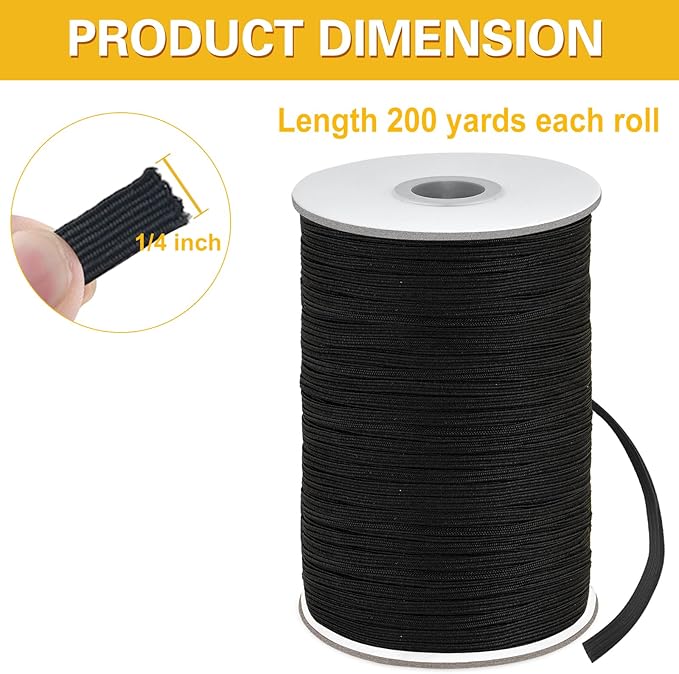 Coopay 200 Yards Length 1/4" Width Elastic Bands Flat Elastic Cord Rope Heavy Stretch Spool Knit for Sewing DIY Projects, Arts & Crafts (Black, 1/4 Inch)