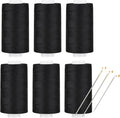 All Purpose Thread Polyester 6 Black, 400 Yards Each with 16 Needles for Hand Sewing, and Thread for Quilting Piecing Sewing Machines