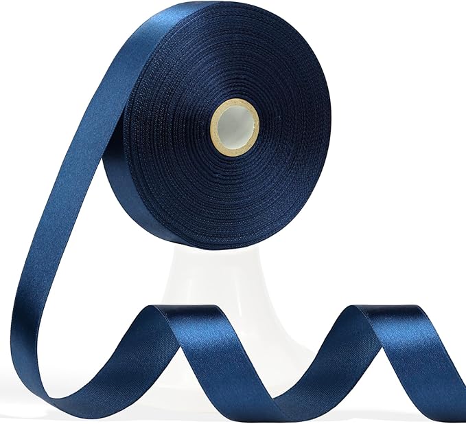 60 Yards Navy Blue Satin Ribbon 3/4 Inch, Dark Blue Polyester Fabric Ribbon for Gift Wrapping, Crafts, Flower Bouquet, Wedding, Baby Shower, Festival, Christmas