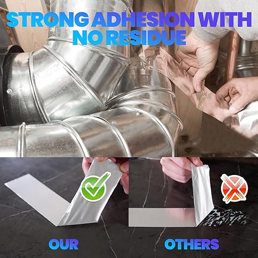 ADHES Premium Aluminum Foil Tape, 2 Inch x 210 Feet (70 Yards), Heat Proof Tape Withstand from 80°C to 100°C, Metal Duct Tape for HVAC, Sealing & Patching, Dryer Vents Pipe