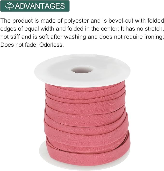 MECCANIXITY 1/2 Inch Double Fold Bias Tape Polyester Continuous Bulk Bias Tape for Sewing,Seaming Quilting Hemming Binding Crafts (Watermelon Red 25 Yards)