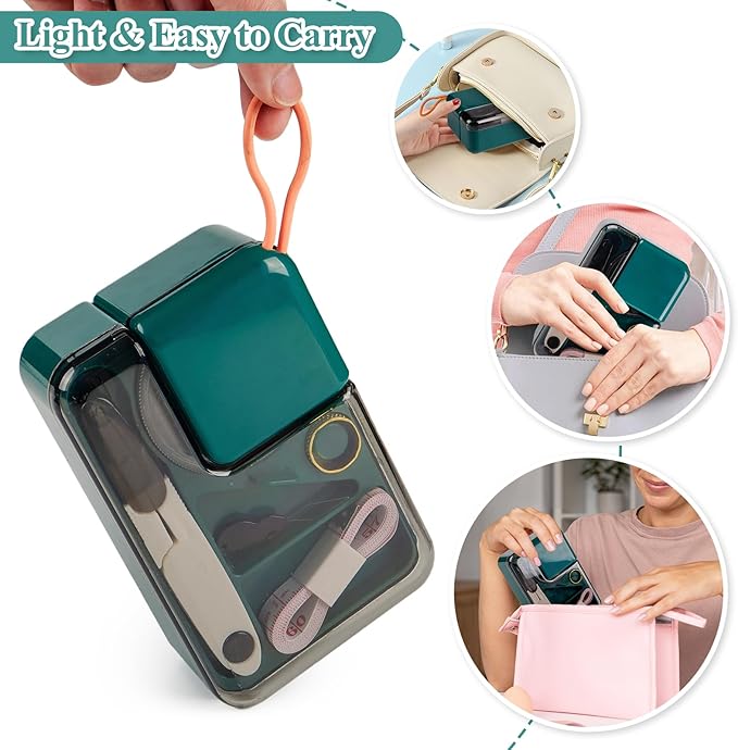 Mini Sewing Kits for Adults & Kids, Small Sewing Accessories and Supplies for Beginners with Needles, Threads, Scissors, Measure Tape, Suitable for Travel, Home, School and DIY Gift (Dark Green)