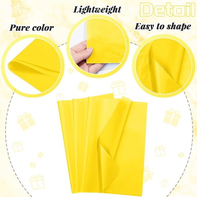 Qilery 500 Sheets Yellow Tissue Paper Bulk for Gift Bags 15 x 20 Inch Acid Free Packaging Wrapping Paper Sheets for Mardi Gras Easter Party Decoration DIY Craft, Bouquet, Pastry, Wedding