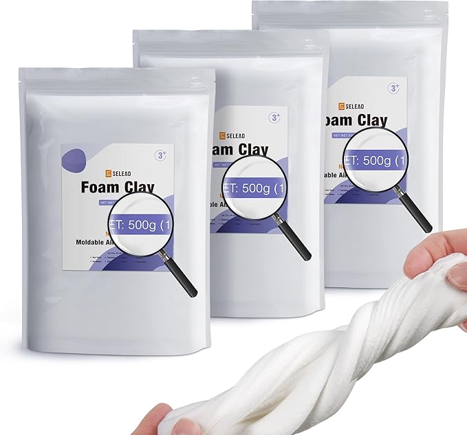 SELEAD Foam Clay White 1500g - Moldable Air Dry Ultra-Light Modeling Magic Clays for Adult Cosplay, DIY, Sculpting, Arts & Crafts