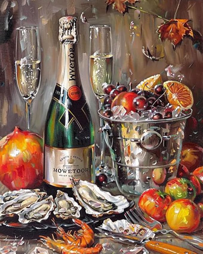 Tucocoo DIY Paint by Numbers for Adults Vintage Wine Fruit Digital Oil Painting Acrylic Paint Canvas Wall Art Retro Room Decor 16x20 Inch (DIY Frame)