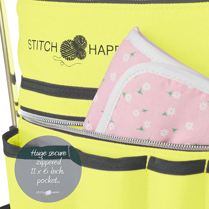 Stitch Happy Designer Crocheting Kit: 52 Piece Crochet Kit for Beginners & 7 Pocket Yarn Bag, Signature Yarn Storage - Sunshine