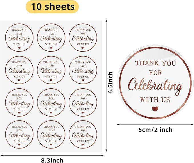 120 PCS Thank You for Celebrating with Us Stickers, 2 Inch Round Thank You Rose Gold Sticker Labels for Party Favors, Gifts, Envelopes, Weddings, Birthdays