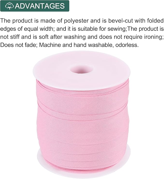 MECCANIXITY 3/4 Inch Single Fold Bias Tape Cotton Continuous Bulk Bias Tape for Sewing, Seaming Quilting Hemming Binding Crafts (Pink 25 Yards)