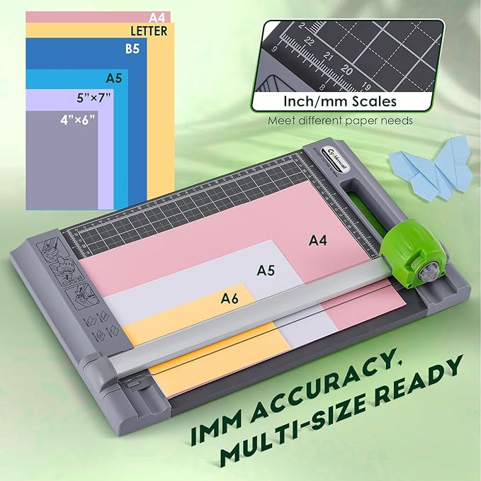 CGOLDENWALL 4-in-1 A4 Rotary Paper Cutter with 4 Blades, for Craft DIY, 12 Sheets, Straight Perforated Line, 12.6" Cutting Length, for Photos Tickets Invitations Cards