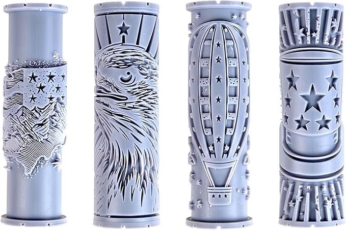 Stars & Stripes Collection Clay Texture Rollers 4-Pack (4") - America Set #01 - Embossing Pattern Rollers for Polymer & Ceramic Clay, Pottery & Crafts