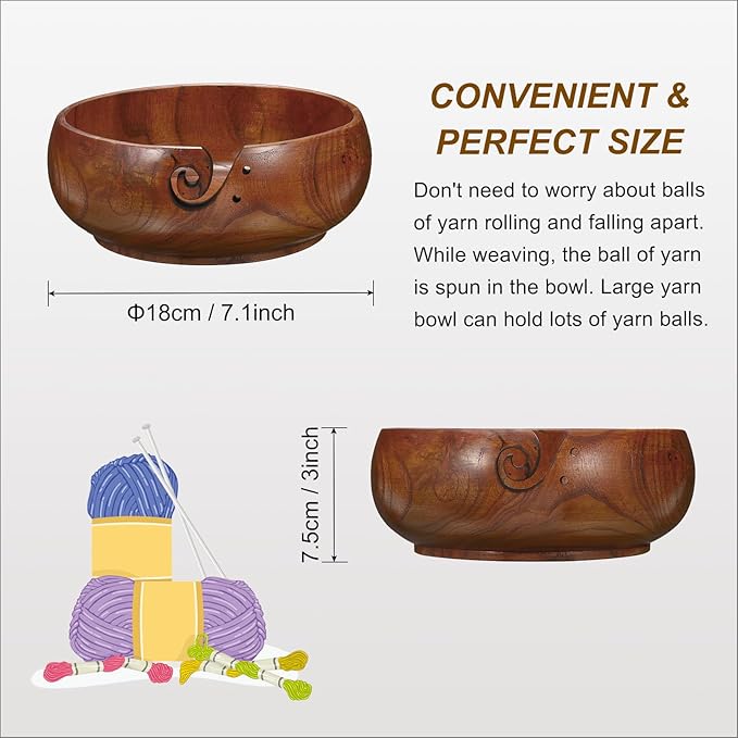 PATIKIL Wooden Yarn Bowls for Crocheting Bamboo Yarn Knitting Bowl Yarn Storage Bowls Yarn Holder Dispenser for Crocheting and Knitting, 7.1" x 3"