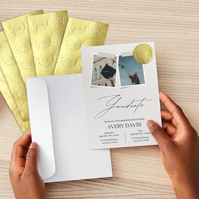 100 Pcs Graduation Stickers, Class of 2025, Transparent Congrats Graduation Labels, Grad Party Supply, Graduation Cap Stickers for Scrapbooks Envelopes 1.6 Inch (foli gold, class of 2025-1)