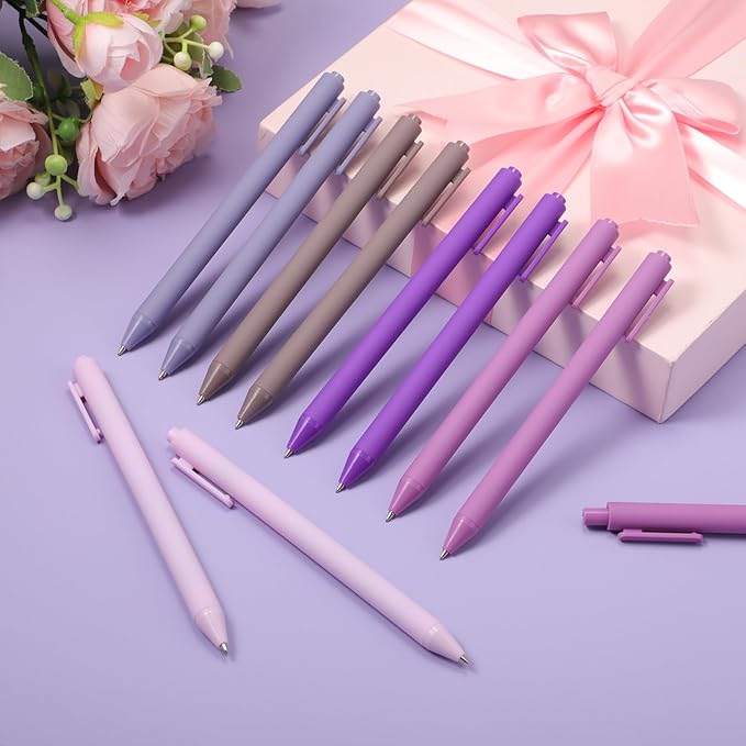 Crtiin 50 Pcs Gel Ink Pens Bulk, Black Ink 0.5mm Fine Point Retractable Pen Smooth Writing Office Supplies for Teacher Server Nurse Christmas Charity Donation Valentine (Purple Series)