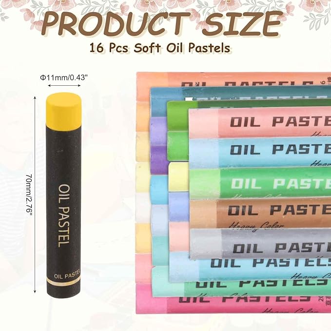 MECCANIXITY Soft Oil Pastels, Oil Pastel Crayons Vibrant Color Blendable Art Supplies for Painting Drawing Blending Painting Artists Beginners Professional(Yellow, Pack of 16)