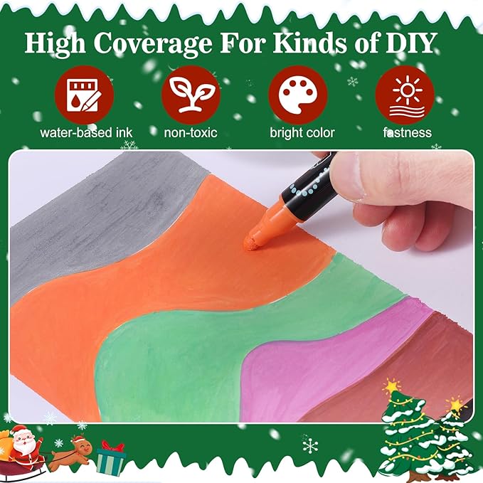 12 Colors Waterproof Dual Tip Acrylic Paint Pens, Dot & Fine Tip Premium Coloring Drawing Markers Set for Wood, Rock Painting, Canvas, Glass, Ceramic Surfaces and DIY Crafts Making Art Supplies