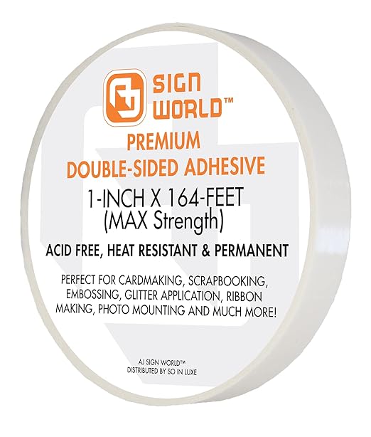Best 1" MAX Strength Thin Permanent Double-Sided Tape for Arts, Crafts, Photography, Scrapbooking, Tear-by-Hand, Paper Backing (1-Inch by 164-Feet/55 Yards)…