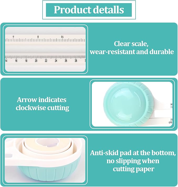 Circle Paper Cutters，Adjustable Rotary Circle Cutter，Circular Cardboard Circle Cutter with 3 Replaceable Blades, Trimmer Scrapbooking Tools，DIY Craft Cutting Tools Green
