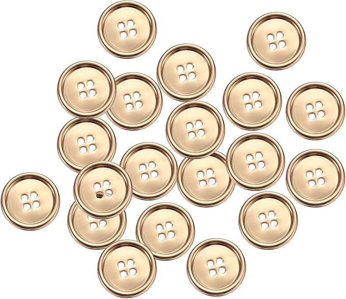 HARFINGTON 20pcs Metal Sewing Button, 25mm 4-Hole Round Suit Shirts Coats Clothes Sewing Buttons for Decoration Craft, Gold