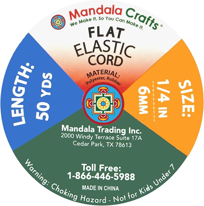 Mandala Crafts 6mm 50 Yds Roll of White Elastic Bands for Sewing - 1/4 Flat Elastics Cord - 1 4 Inch Braided Stretch Straps for Crafting