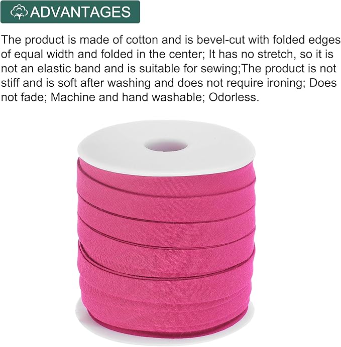 MECCANIXITY 2/5 Inch Double Fold Bias Tape Continuous Bulk Bias Tape for Sewing, Seaming Quilting Hemming Binding Crafts (Rose Red 25 Yards)