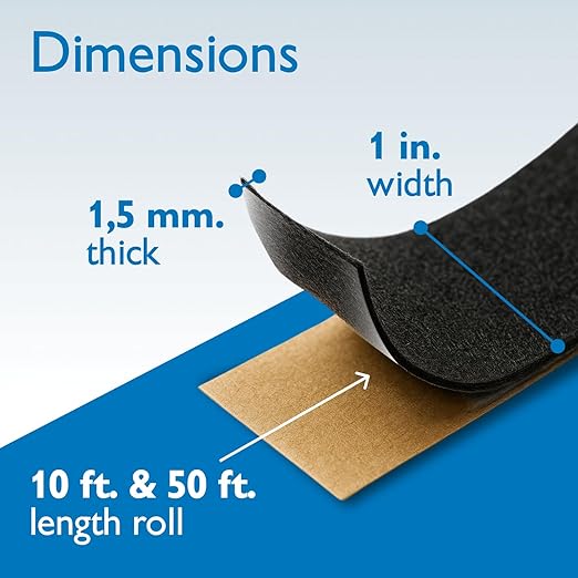 FindTape Polyester 1.5mm Felt Tape – 1 in. x 10 ft. Felt Strips with Adhesive Backing and Furniture Strips, Great for Arts and Crafts, Classrooms, and Protecting Furniture (Black)