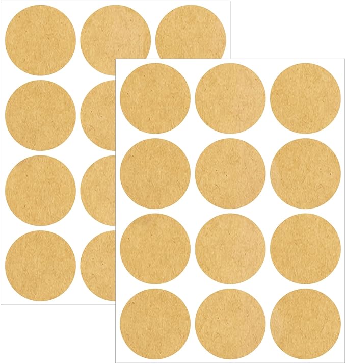 2" Round Large Colored Removable Stickers Labels - Kraft,Pack of 360