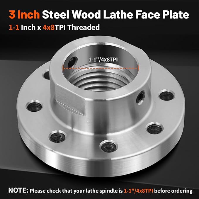 3" Wood Lathe Steel Faceplate,Faceplate for Wood Lathe,Lathe Face Plate Fit for 1-1/4" x 8TPI Spindle