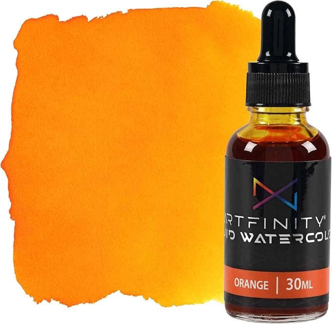 Liquid Watercolor Paint 30 ml Bottle, Orange - Vibrant Dye-Based Liquid Watercolor w/Glass Pipette, Fast-Drying, Fine Art Paint for Calligraphy, Airbrushing & Traditional Art