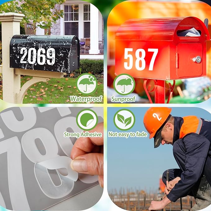 6 Sheets 3 Inch Mailbox Numbers Stickers Vinyl Decals,Self Adhesive Number Waterproof House Address Numbers for Outside Mailbox,Signs,Window,DIY Crafts Making,Door,Car,Home,Business(White)