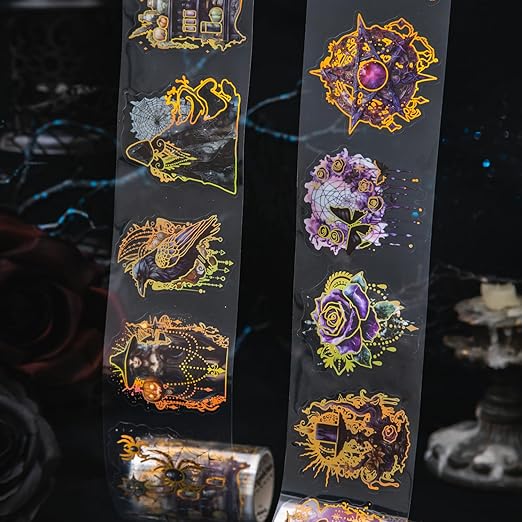 Gothic Holographic PET Tape Set, 6 Rolls of Dark Fantasy Pre-Cut Stickers for Scrapbooking, Junk Journaling, DIY Crafts, and Art Supplies
