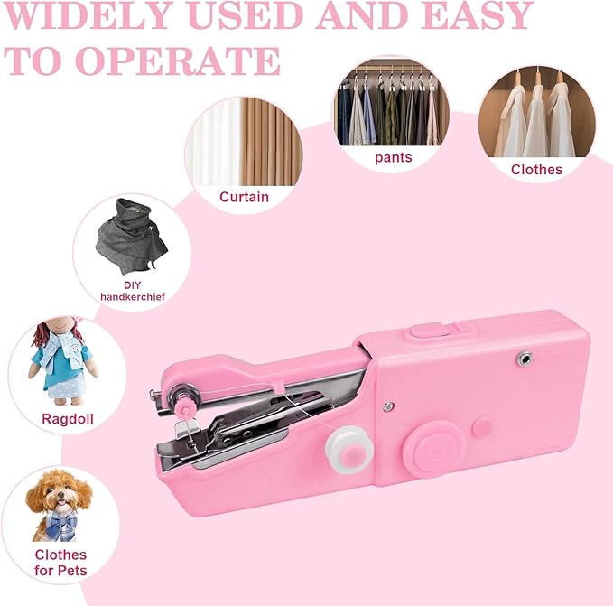 Mini Sewing Machine for Beginners - Handheld & Electric, Easy One-Step Stitching for Quick Clothes Mending, DIY Projects, and Travel Emergencies