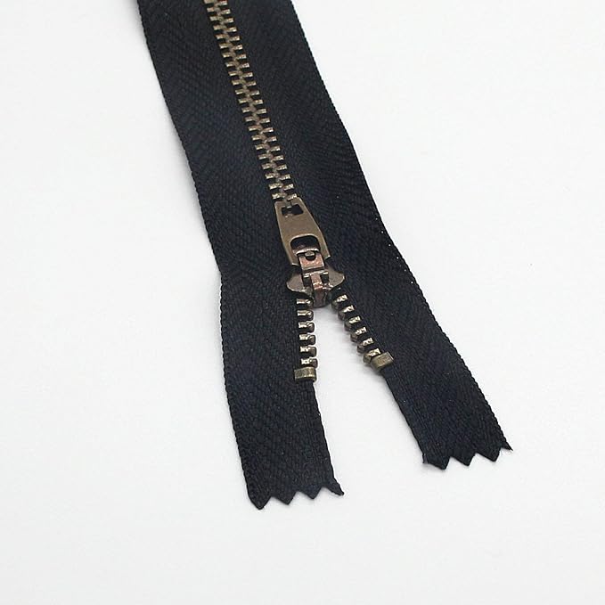 4# 8" Metal Zipper for Jeans Antique Brass Zipper 8 inch Close End Jeans Zippers 6pcs,(Black-Brass)