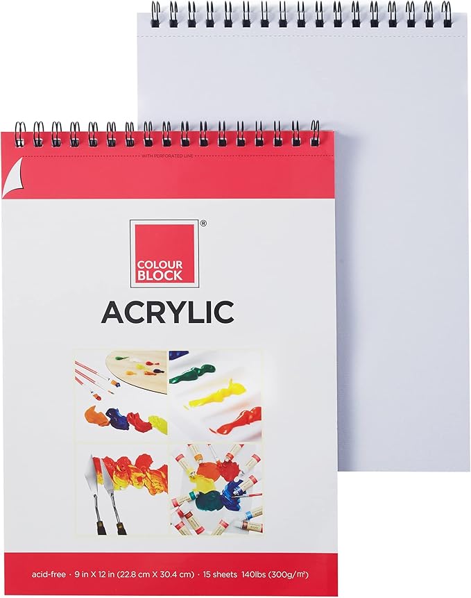 COLOUR BLOCK Acrylic Paper Pad Spiral Notebook/Drawing Book, 9x12 in, 15 Sheets 115 Pound Pressed- Acid Free Art Supplies, Sketch Pad Ideal for Beginners and Drawing While on The Go