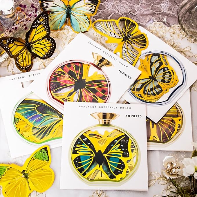 80-Piece Large Vintage Gold Foil Butterfly Scrapbook Sticker Pack - Transparent Waterproof Realistic Butterfly Stickers for Art Crafts, Journals, Planners, Scrapbooks, Laptops