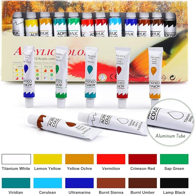 ESRICH Acrylic Paint Set,Painting Supplies with 2 PCS of 12 Colors Acrylic Paint,1 Easel 3 Canvas 30 Paintbrushes and 3 Palettes, Paint Kit for Kids,Students, Artists and Beginner