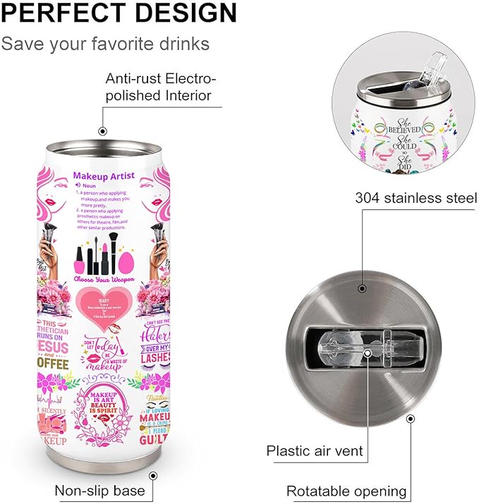 Makeup Artist Gifts For Women Cosmetology Stainless Steel Insulated Tumbler With Straw Lid,Makeup Gift For Esthetician,Cosmetician,Graduation Gifts 17 Oz