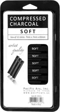 Pacific Arc Compressed Charcoal Sticks Soft 12 Pack for Drawing, Sketching, and Shading