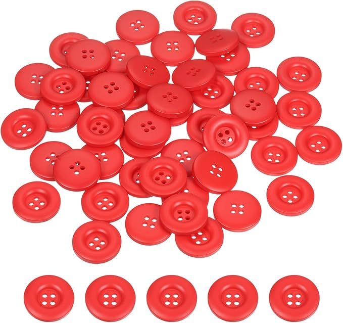 HARFINGTON 50pcs Sewing Button 23mm (7/8 Inch) 4 Holes Resin Thickened Round Crafting Replacement Buttons for Clothing DIY Crafts Decoration, Red