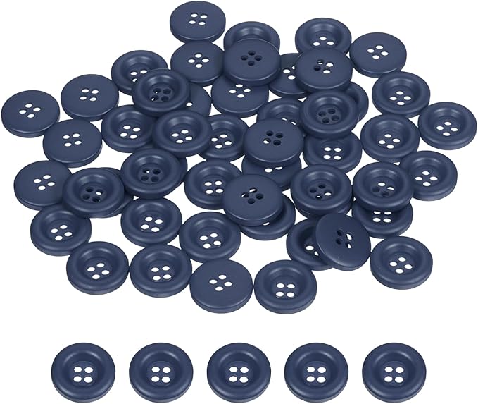 HARFINGTON 50pcs Sewing Button 15mm (5/8 Inch) 4 Holes Resin Thickened Round Crafting Replacement Buttons for Clothing DIY Crafts Decoration, Dark Blue
