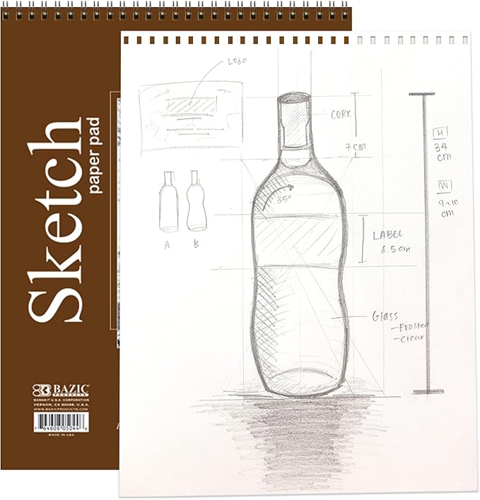 BAZIC Products Sketch Pad 30 Sheets 9" X 12", Top Bound Spiral Sketchbook Drawing Pads, Sketching Paper Coloring Book for Artist School, 1-Pack