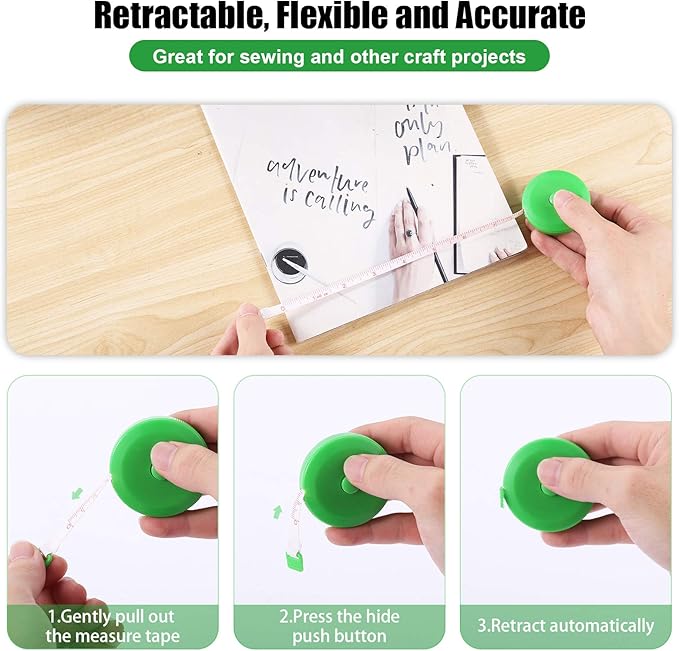 Measuring Tape Retractable, 60 Inch Soft Fabric Tape Measure for Body, Push Button Sewing Measurement Tape for Cloth Waist(3 Pack/Green Black Blue)