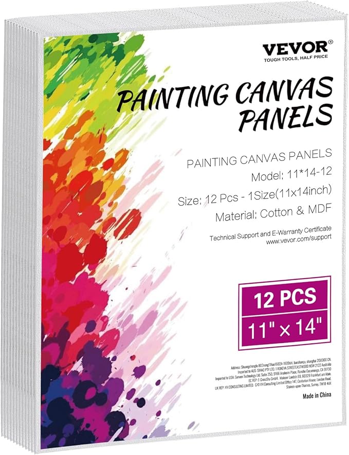 VEVOR Canvas Boards for Painting, 11 x 14 Inch White Canvases for Painting, 12 Pack Painting Canvas Panels for Sketching, Acrylic and Oil Painting, Watercolor, Paint Canvas for Kids and Professionals