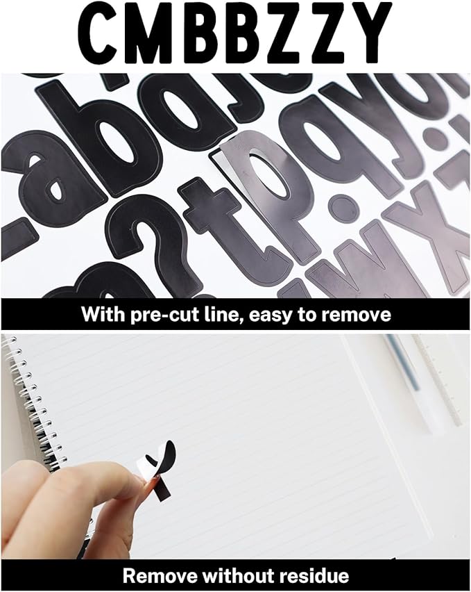 1.5 Inch Letter Stickers, 544 Pieces Alphabet Number Symbol Stickers for Scrapbooking, Sign, Water Bottle, Self-Adhesive Vinyl Letter Sticker Decals for Arts&Crafts - 8 Sheets, Black