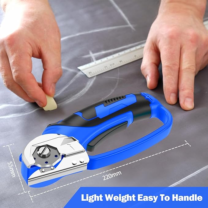 Cordless Electric Scissors, 4V Box Cutter & Cardboard Cutter with Upgrade Blade, LED Light, Safety Lock - Rechargeable Rotary Cutter for Fabric, Leather, Plastic, Sewing, Industrial (Royal Blue)