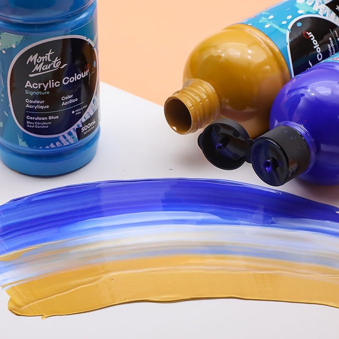 Mont Marte Signature Ultramarine Blue Acrylic Paint, 16.9oz (500ml), Semi-Matte Finish, Suitable for Canvas, Wood, Fabric, Leather, Cardboard, Paper, MDF and Crafts