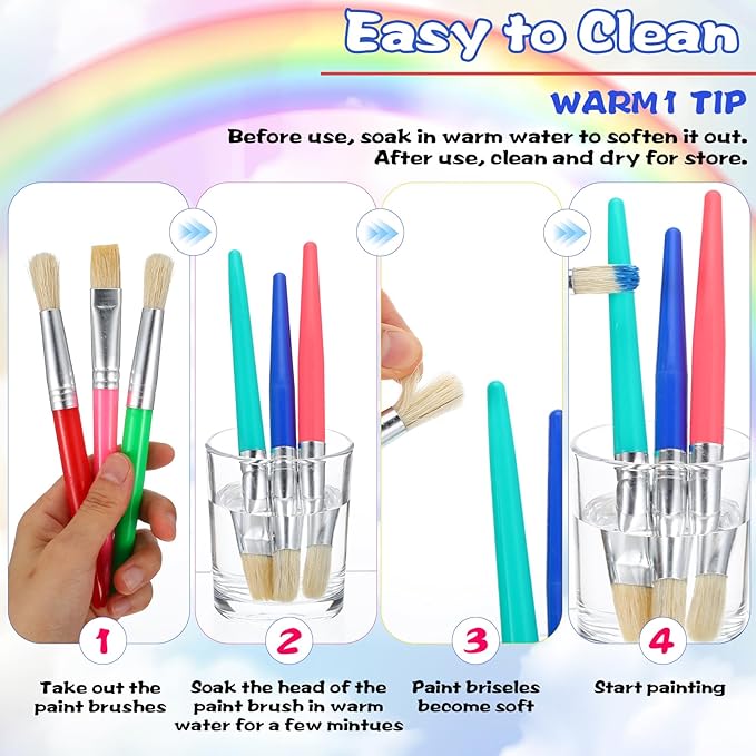 64 Pcs Paint Brushes Sets for Kids Toddler Art Supplies Large Chubby Round and Flat Brush for School Washable Acrylic Oil Paint
