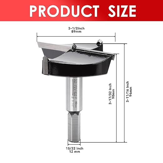 Mollom 3-1/2" (89mm) Forstner Drill Bit for Precise Woodworking with Durable YG8 Carbide Thickness of 2.0mm,This Hinge Cutter Tool is Ideal for Hard Wood, Plastic, Plywood