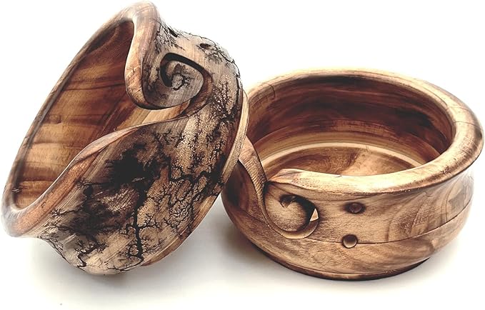 Wooden Yarn Bowl Pack of 2, Multi Design Crochet Kit for Beginners, Yarn Winder Essential for Knitting and Crochet Projects, Durable and Elegant Craft Storage Solution